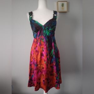 Dress Silk Kristin Davis 100%  Sexy Colorful 6 Multicolor Elastic In Back Bust